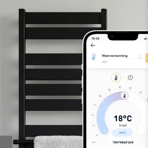 Temperatuur- en tijdprogramma's worden ingesteld via de JUNG HOME app.
instelknop.