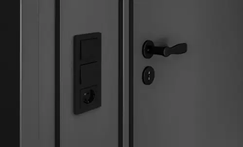 JUNG light switch and SCHUKO® socket outlet in the A FLOW switch range in matt graphite black.