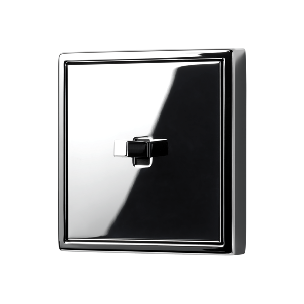 Balancim cúbico do programa LS 1912 em cromado polido, fotografado de um ângulo ligeiro.