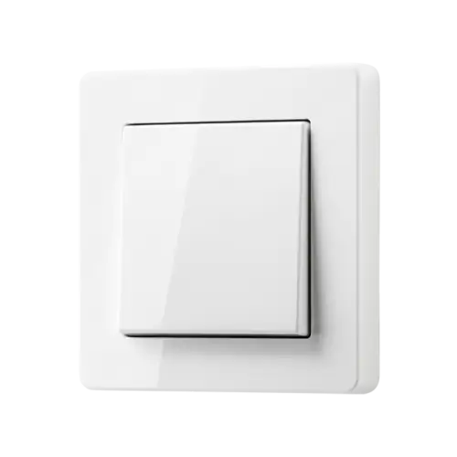 Lichtschalter im Programm A FLOW in Alpinweiß, in leichter Perspektive.