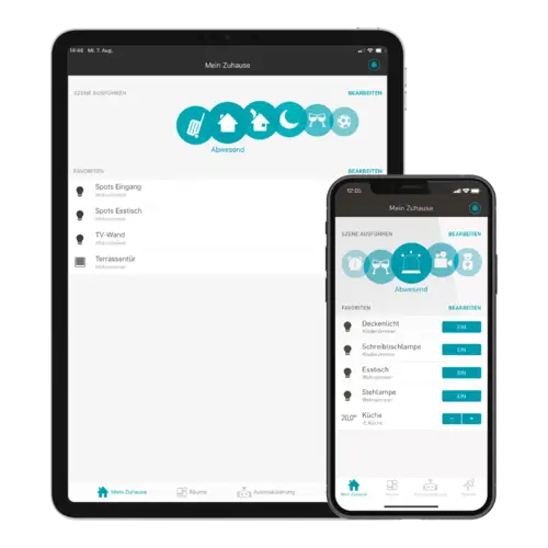 Screenansicht der eNet Smart Home App, Startbildschirm