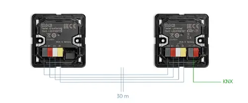 KNX Taster F10 Visualisierung des Anschlusses eines Erweiterungsmoduls.