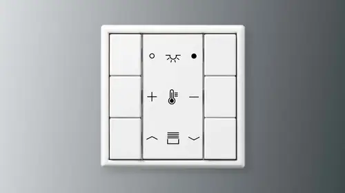KNX push-button F 50 in the LS 990 programme in white, example of a label print.