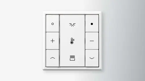 KNX push-button F 50 in the LS 990 programme in white, example of a laser print.
