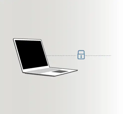 IPS-Remote Remote maintenance Visualisation by graphical representation of a laptop with indicated connection and lock.