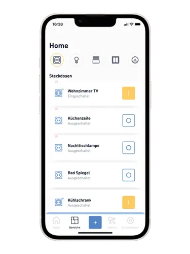Schermweergave van de slimme JUNG HOME app met focus op snelle toegang tot favorieten.