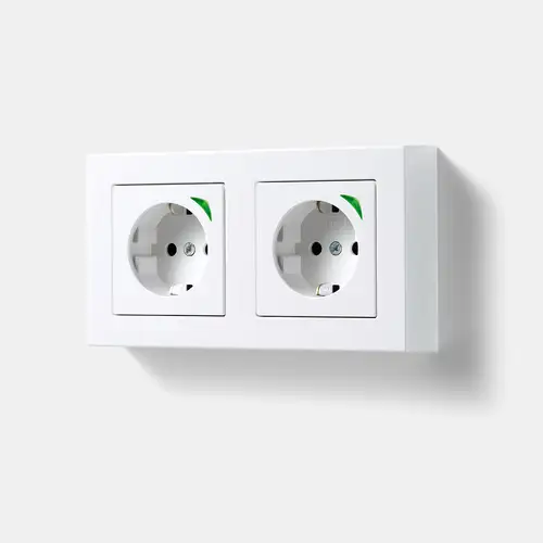 JUNG HOME SCHUKO® socket outlet 28 mm installation height in A 550, 2-gang in white, detailed view.
