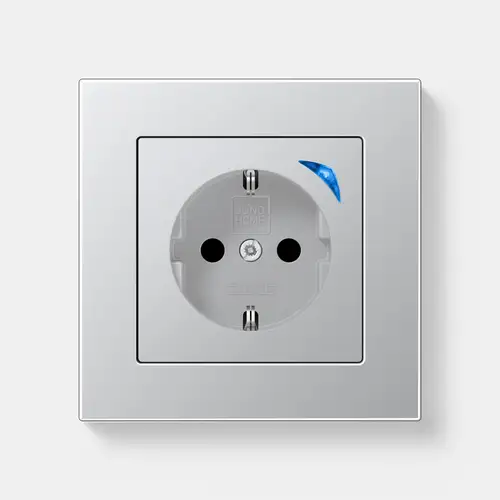 JUNG HOME Schuko® socket outlet in the A 550 range made of aluminium, detailed view.