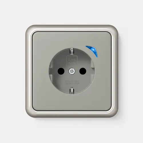 JUNG HOME Schuko® socket outlet in the CD 500 range in platinum, detailed view.