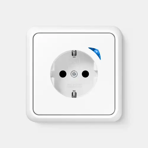 JUNG HOME Schuko® socket outlet in the CD 500 range in white, detailed view.