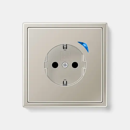 JUNG HOME Schuko® socket outlet in the LS 990 range made of stainless steel, detailed view.