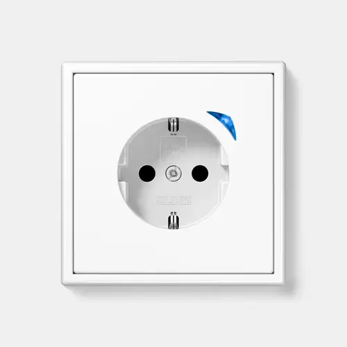 JUNG HOME Schuko® socket outlet in the LS 990 range in white, detailed view.