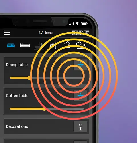 SV app screen view IPhone in bleed against a purple background