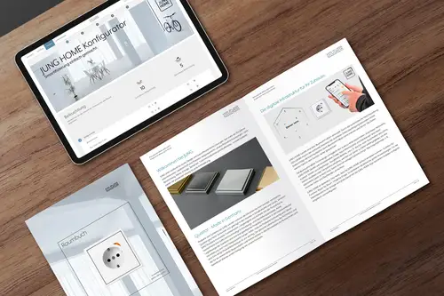 JUNG HOME Configurator, tablet and brochure