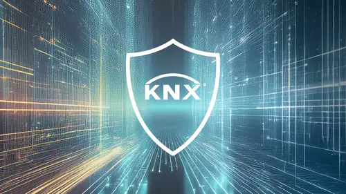 KNX Secure Logo auf einem blauem Hintergrund.