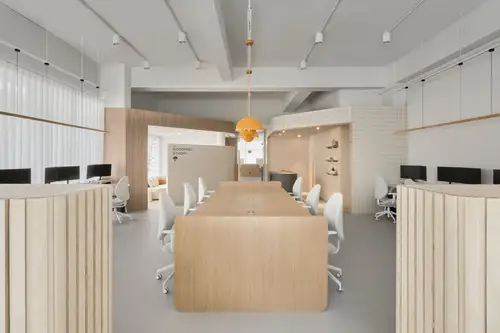 Frontal view of the work area at GoodPost Studio.