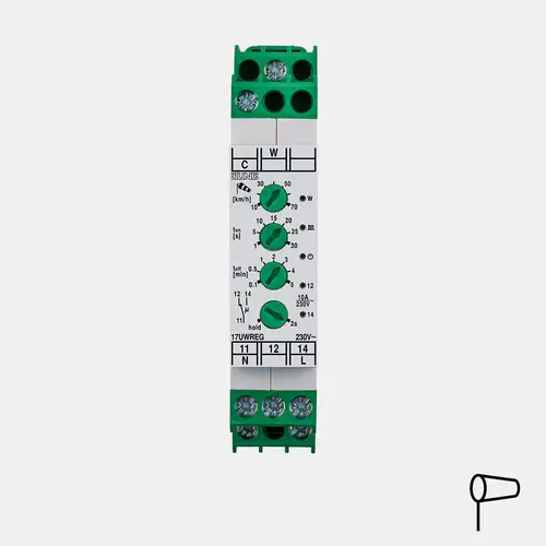 Umsetzer Wind in frontaler Ansicht auf grauem Hintergrund.