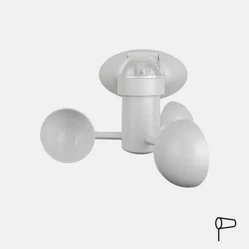 Windsensor in frontaler Ansicht auf grauem HIntergrund.