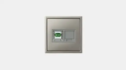 Glasfaseranschluss im Programm LS 990 in Edelstahl auf hellgrauem Hintergrund.