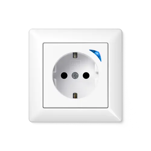 JUNG HOME SCHUKO® Steckdose im Programm AS 500 in Alpinweiß. Frontale Aufnahme.