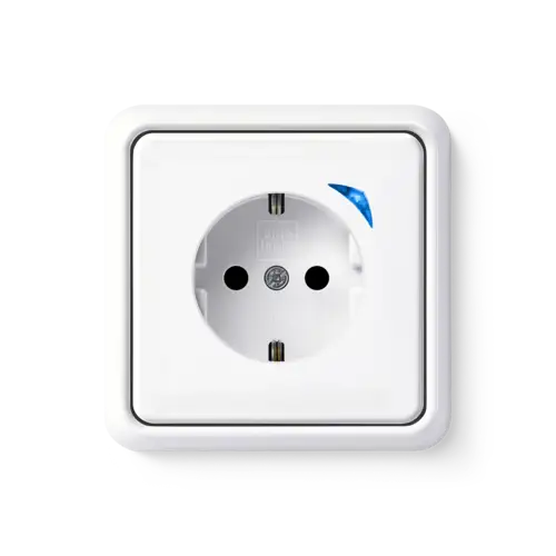 JUNG HOME SCHUKO® Steckdose im Programm CD 500 in Alpinweiß. Frontale Aufnahme.