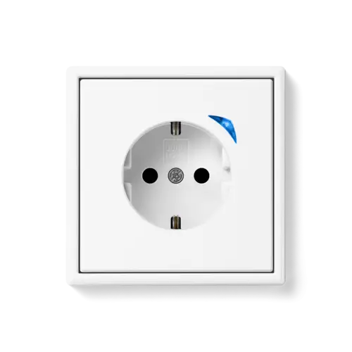 JUNG HOME SCHUKO® Steckdose im Programm LS 990 in Alpinweiß. Frontale Aufnahme.
