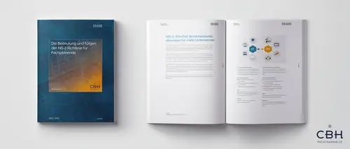 Titelseite und aufgeschlagenes Whitepaper zur NIS-2-Richtlinie