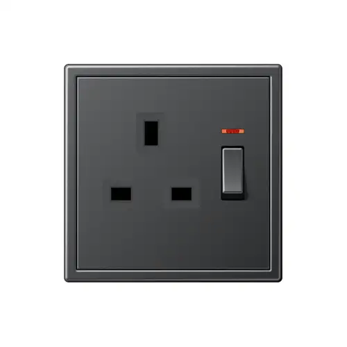 Steckdose im britischen System, Programm LS 990 aus Metall,  in Anthrazit lackiertes Aluminium.
