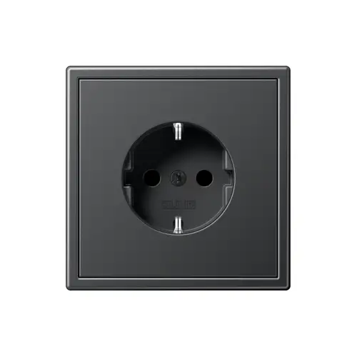 SCHUKO® Steckdose im Programm LS 990 aus Metall, in Anthrazit lackiertem Aluminium.