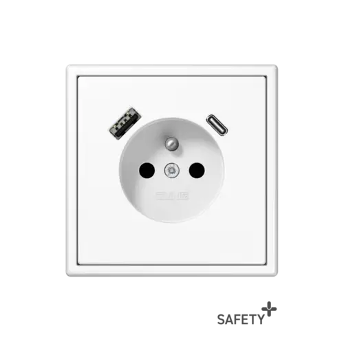 Prise SCHUKO® dans le système franco-belge avec connexion USB A et C dans le programme LS 990 en blanc alpin