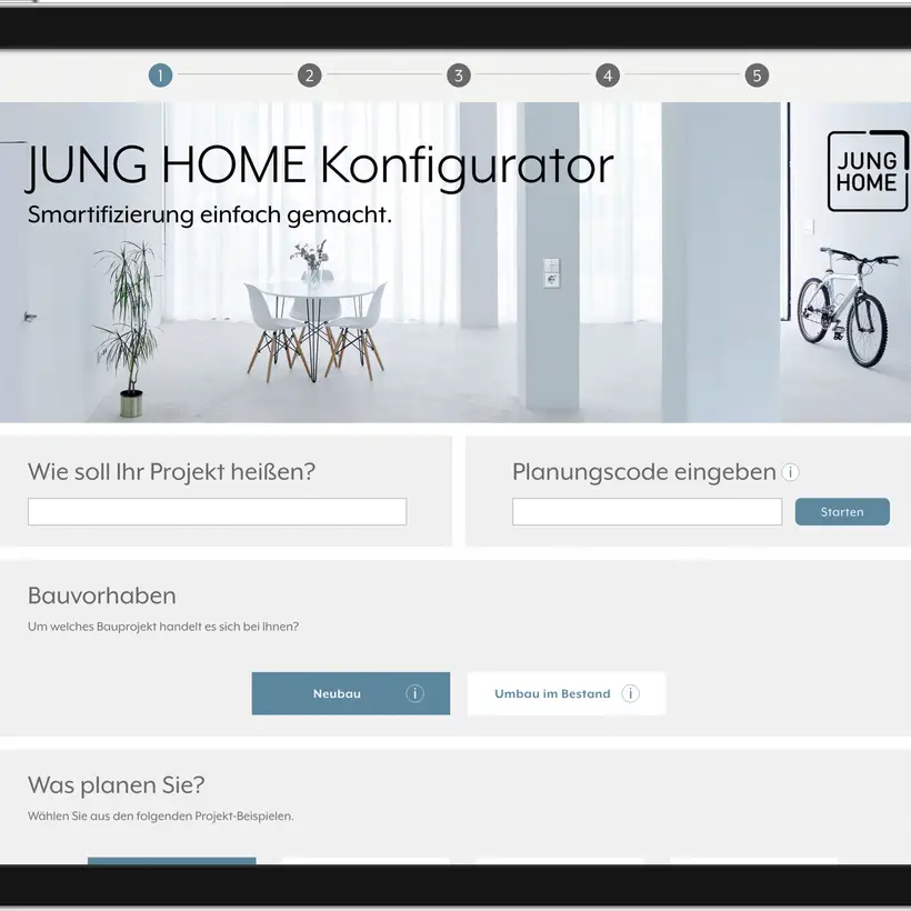 Ein iPad Pro zeigt den JUNG HOME Konfigurator