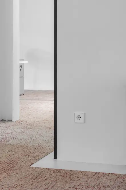 Eine LS 990 Steckdose in Alpinweiß montiert an einer Wand. 