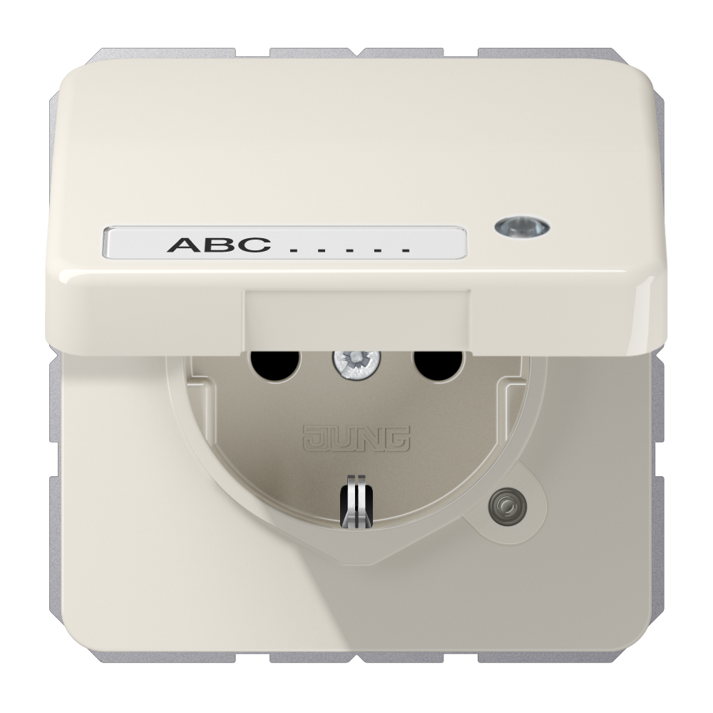 Presa SCHUKO®, Safety+, coperchio a cerniera, con targhetta, grigio