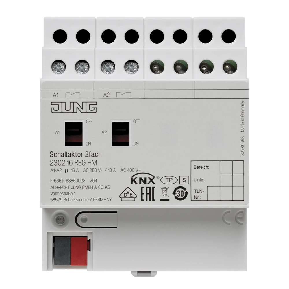 KNX switch actuator, 2-gang, 10 A / 140 µF, rail mounting device, 4 rail units