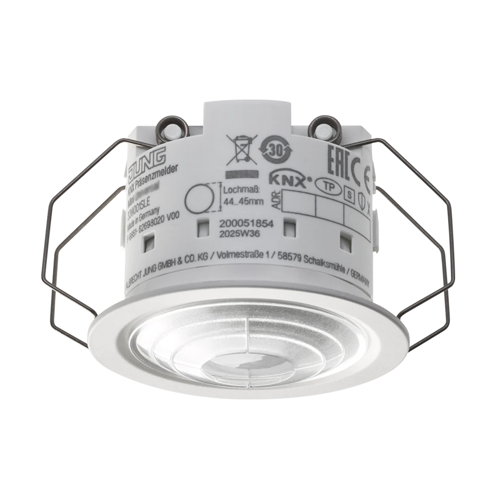 KNX presence detector mini with temperature measurement, Standard, Secure, IP 44, 3.00 m, white