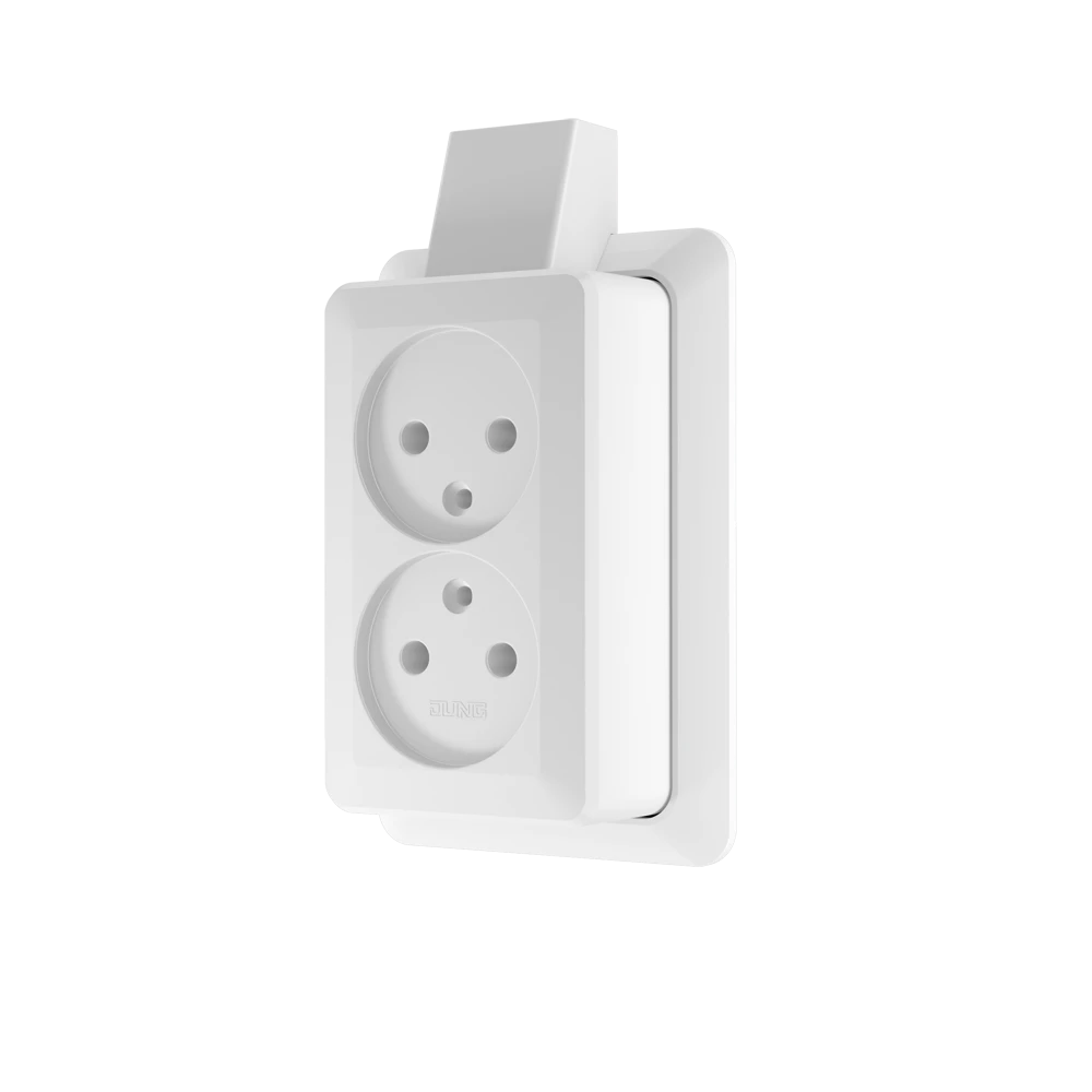 2-voudige wandcontactdoos zonder beschermingscontact, set, alpine wit