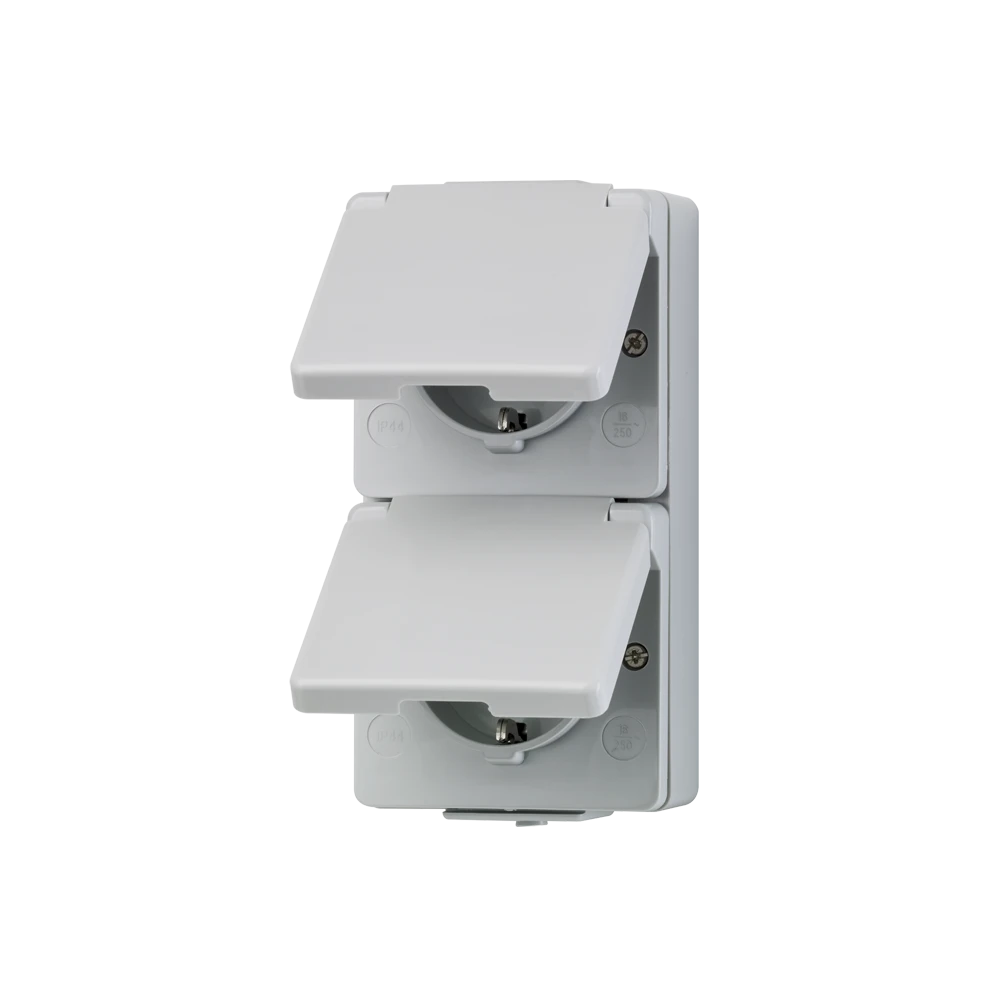 2-voudige wandcontactdoos met randaarde, schroefklemmen