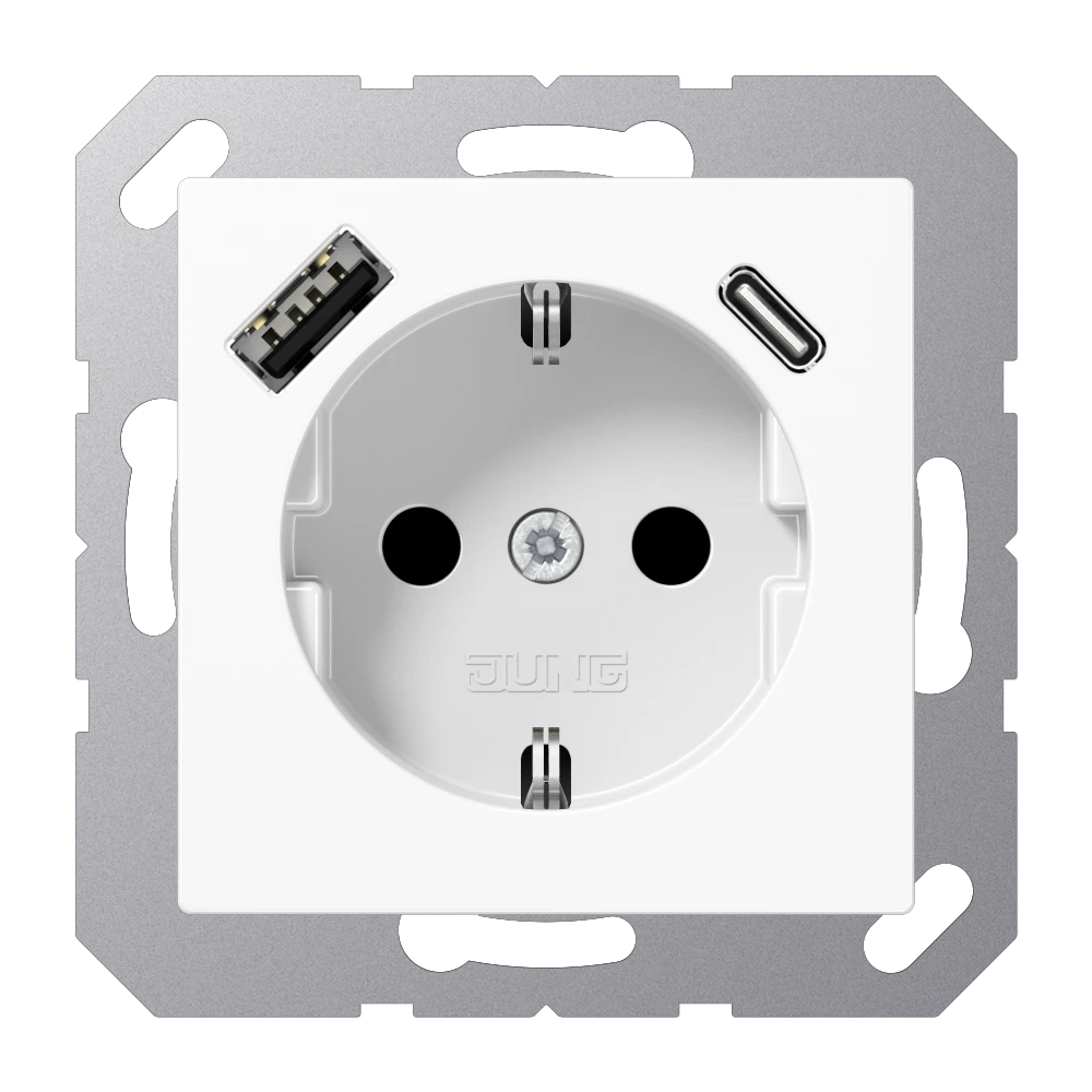SCHUKO®-Steckdose mit USB-Ladegerät, Safety Plus, Thermoplast, alpinweiß