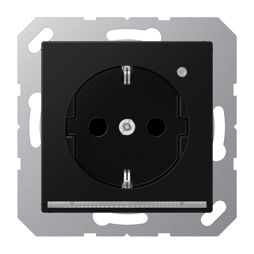 SCHUKO® socket with LED floor pilot light, Safety Plus, thermoplastic lacquered, matt graphite black 