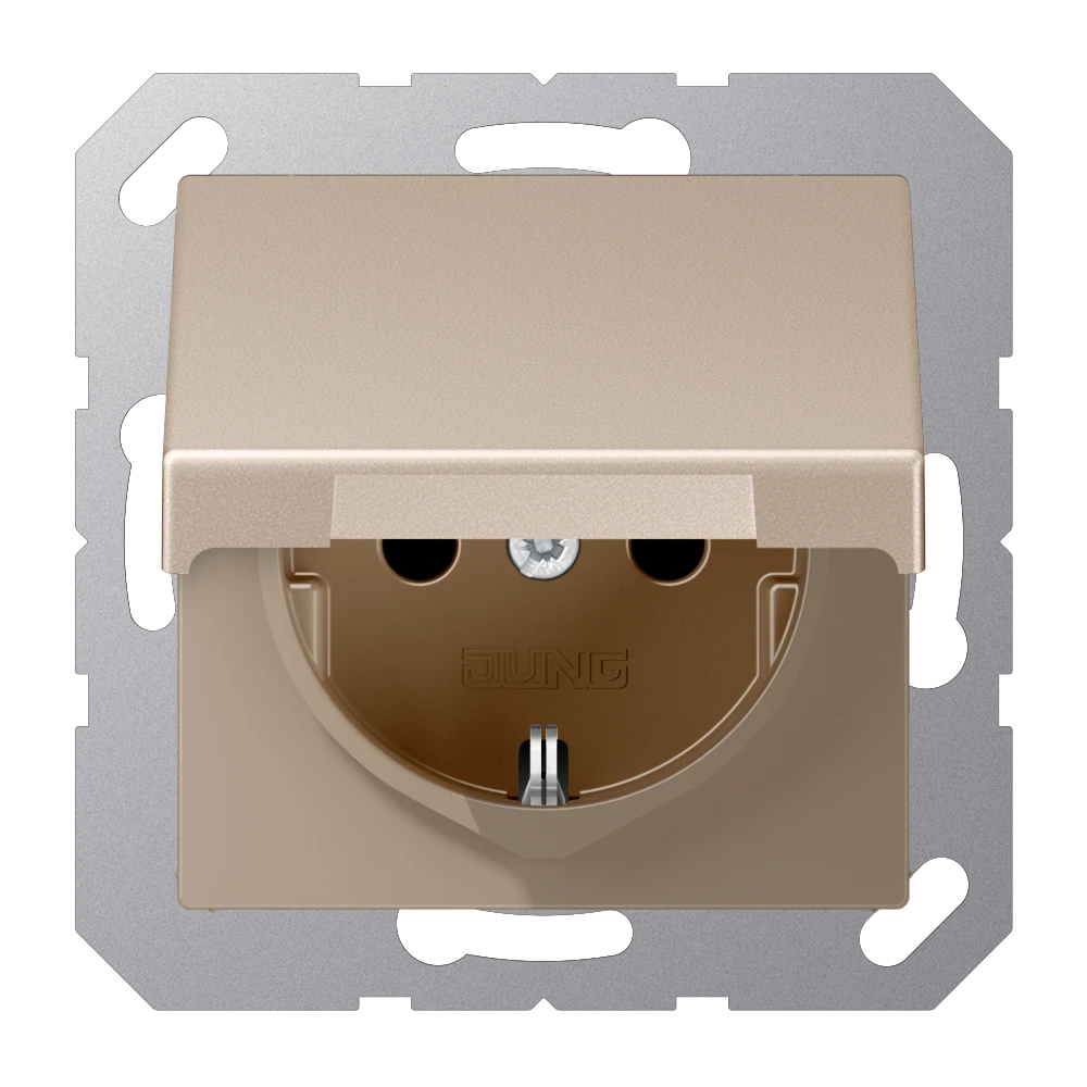 SCHUKO® socket, screw terminals, Safety+, hinged lid, champagne