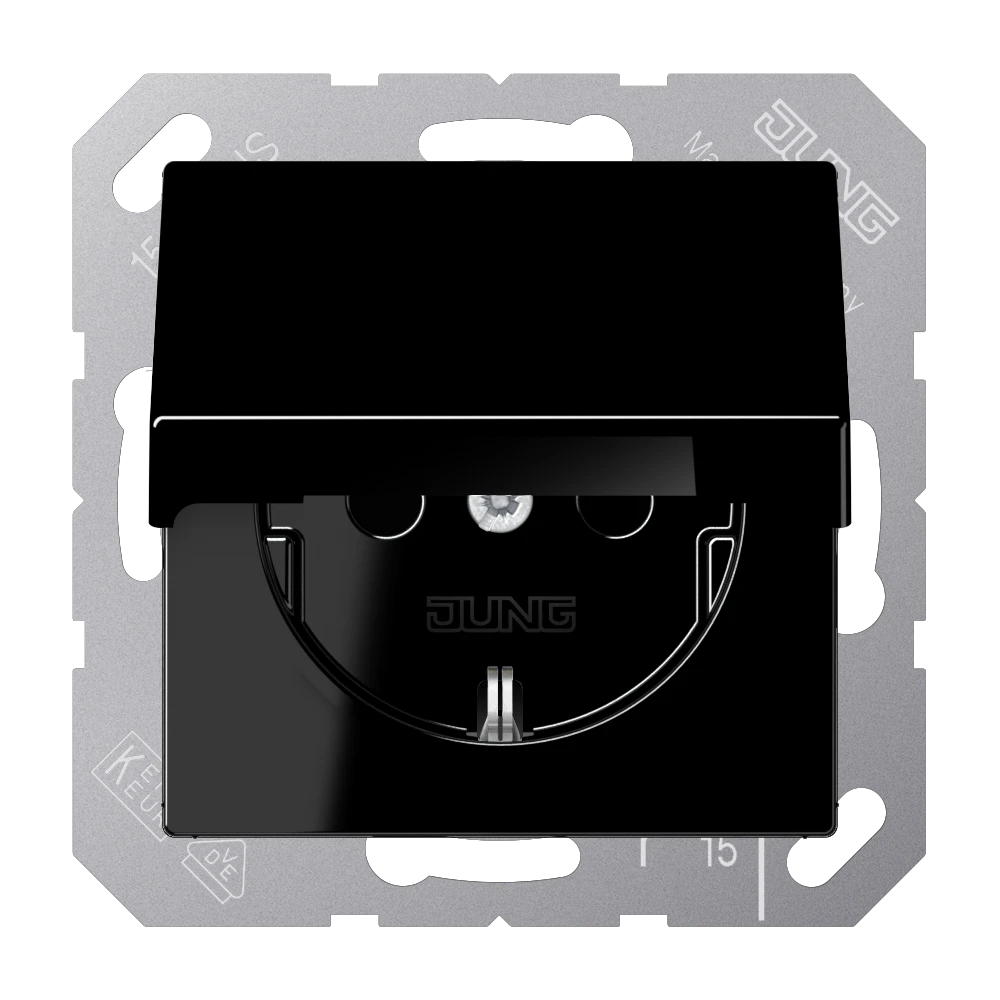 SCHUKO® socket, screw terminals, Safety Plus, duroplastic, black
