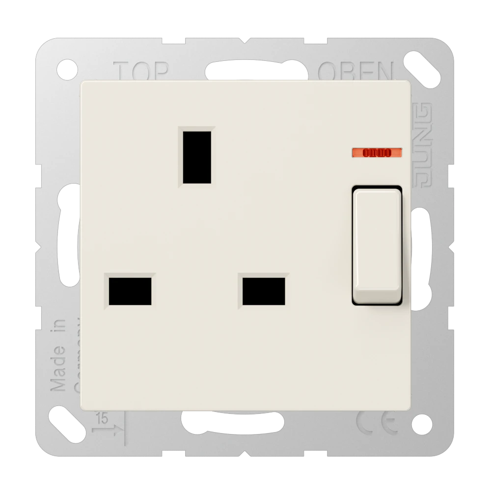 Abschaltbare Steckdose mit Kontrollschalter, British Standard, weiß (ivory)