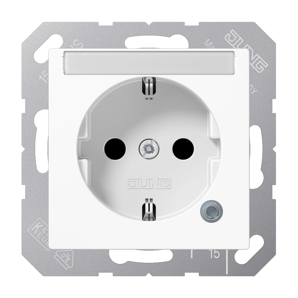 SCHUKO® socket, Safety Plus, with pilot light, with inscription field, thermoplastic antibacterial, white