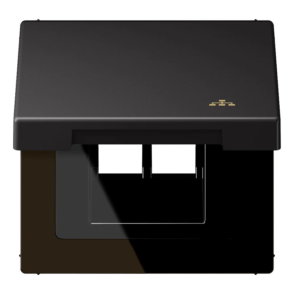 Hinged lid with spring, with symbol "LAN", dark