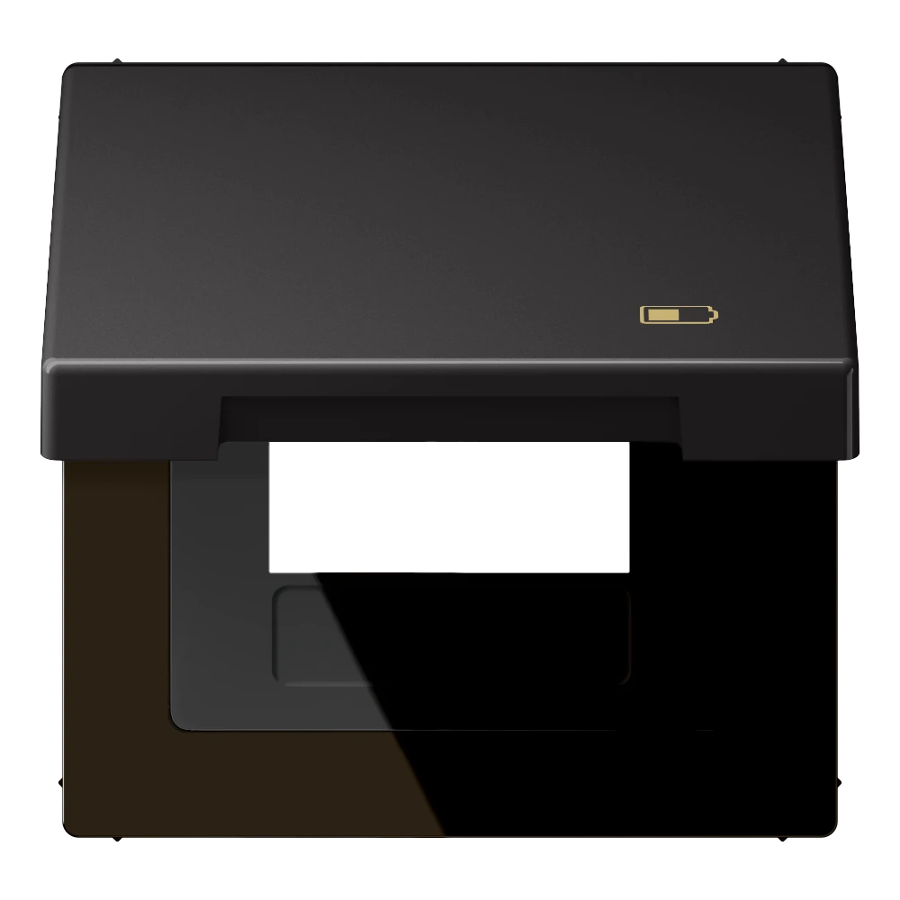 Hinged lid with spring, including centre plate, symbol "charger", dark