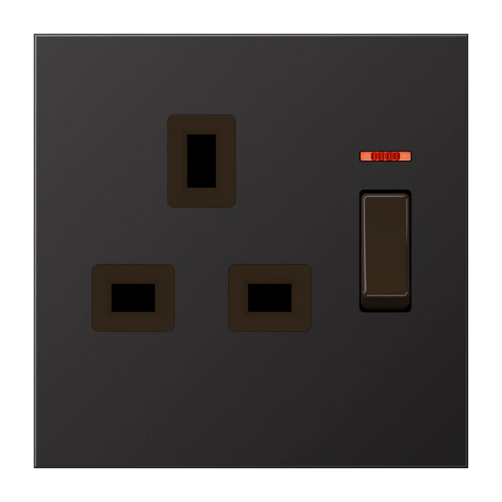 Wandcontactdoos afschakelbaar met controleschakelaar, British Standard, Dark