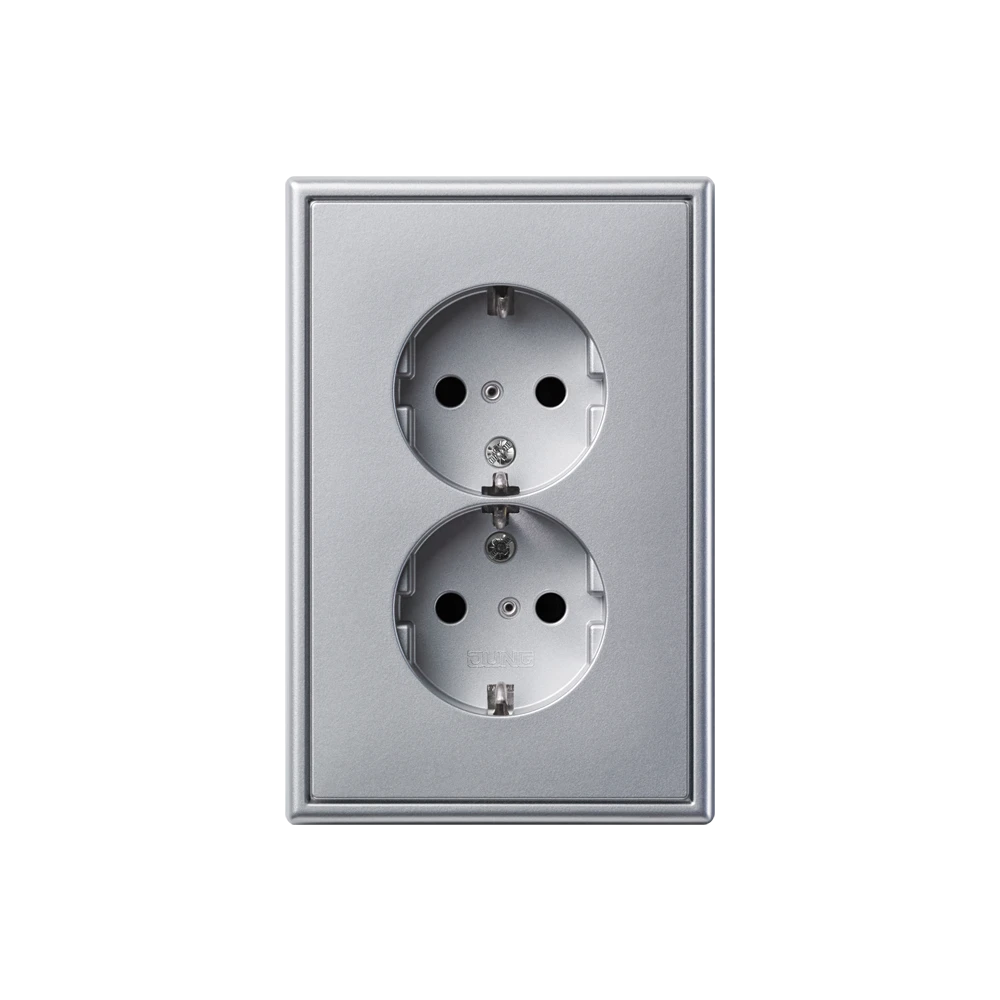 2-voudige wandcontactdoos met randaarde, duroplast gelakt, Aluminium