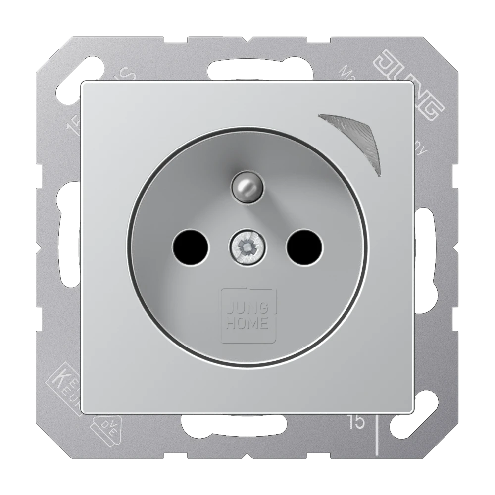 JUNG HOME socket, French/Belgian system, Safety Plus, aluminium