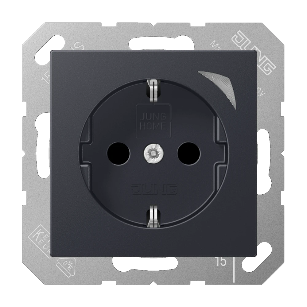 JUNG HOME wandcontactdoos met randaarde, Safety Plus, antraciet mat