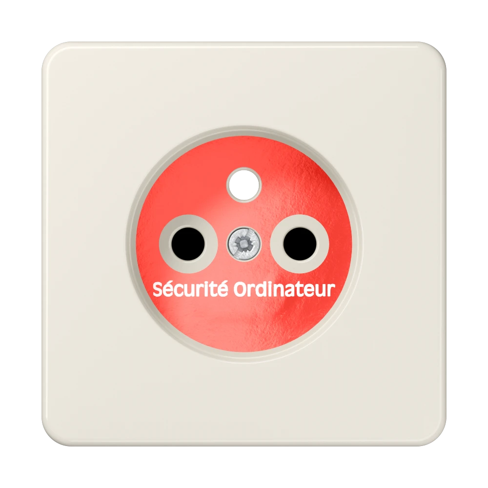 Afdekking voor contactdoos basiselement, Frans/Belgisch systeem, Safety Plus, met opschrift "Sécurité Ordinateur", duroplast, wit